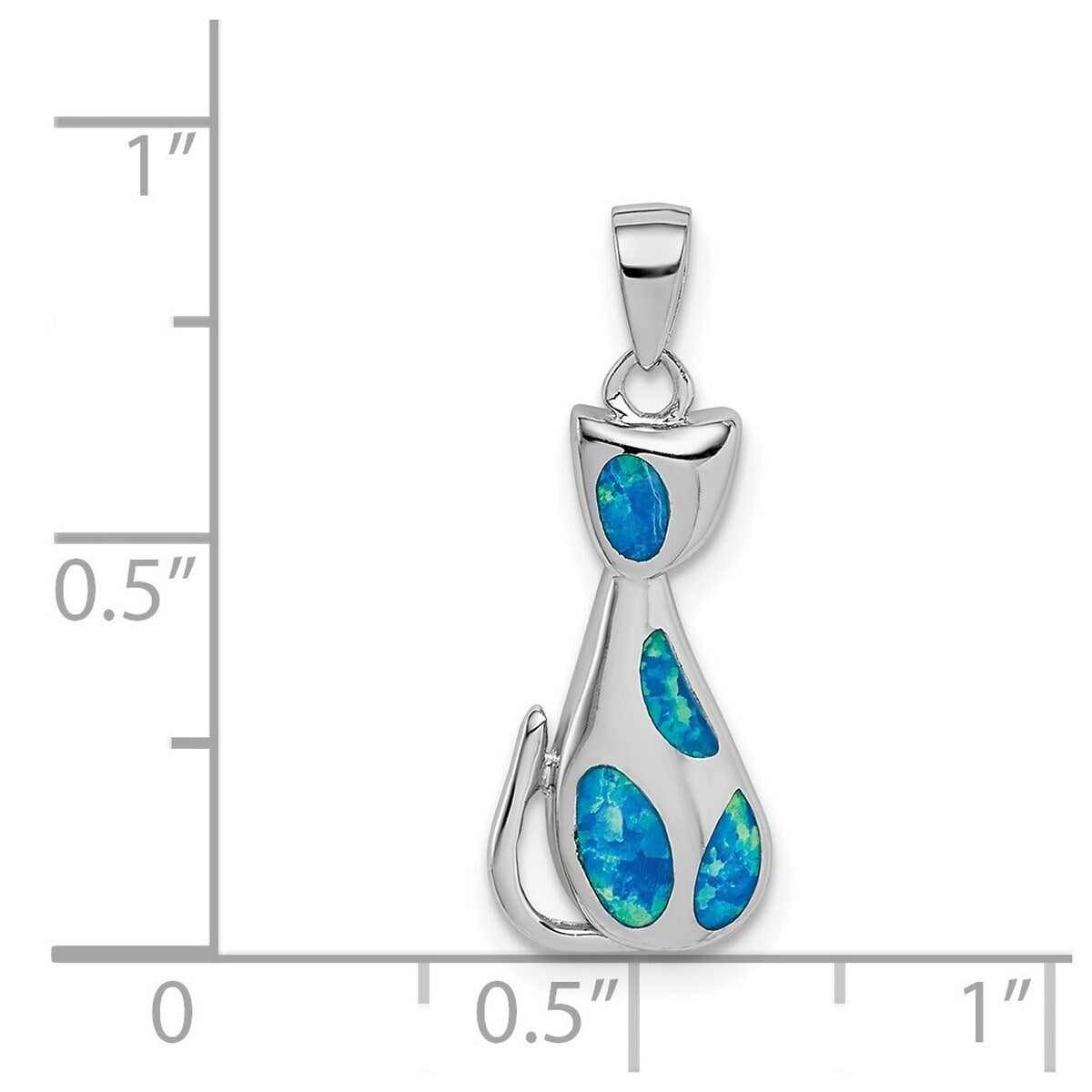 Premium Curata 925 Sterling Silver Cat Pendant Necklace with Simulated Opal Accents