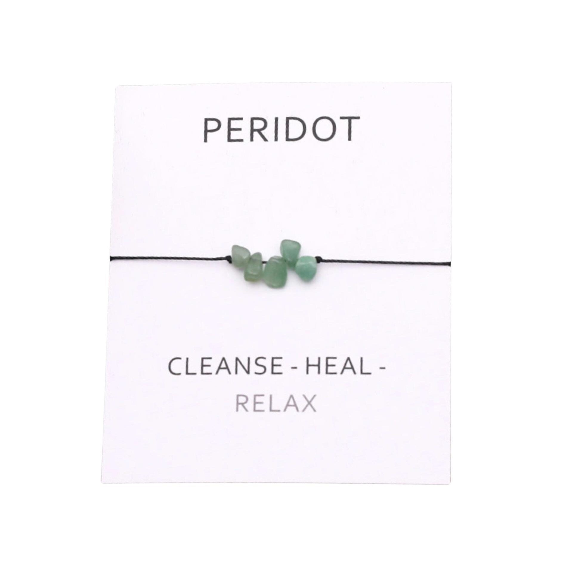 Premium Peridot Relaxation Bracelet - Adjustable Black Cord with Healing Stones